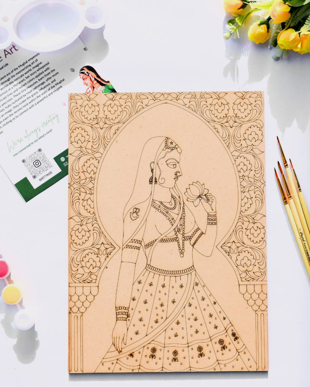 Royal Mughal Princess Art Kit – Pre-Drawn Historical Indian Miniature Painting Set
