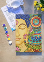 Buddha mandala DIY painting kit with pre-drawn A4 wooden board, 6 acrylic paints and fine brushes -Arttykase beginner Indian folk art set