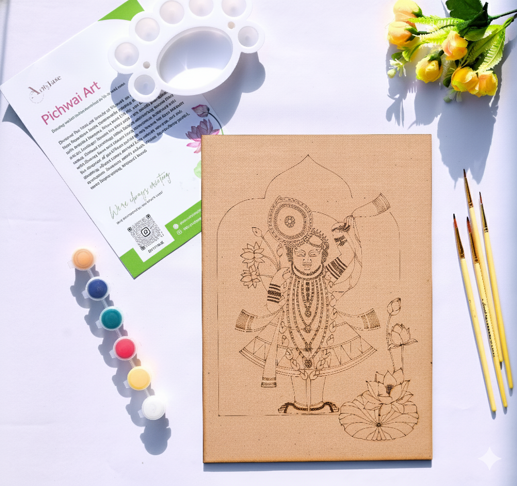 Pichwai Art Kit with FREE Workshop – Pre-Marked Board, Acrylics & Brushes