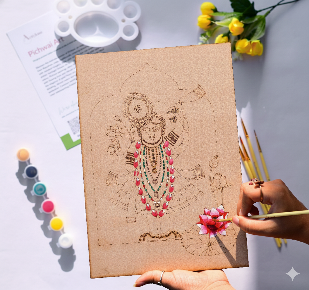 Pichwai Art Kit with FREE Workshop – Pre-Marked Board, Acrylics & Brushes