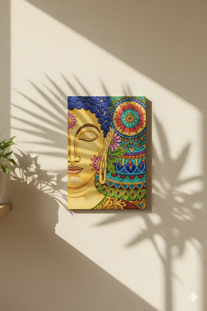 Arttykase Buddha mandala DIY art kit beautifully styled on a white surface - complete beginner-friendly Indian folk art painting set with all tools included