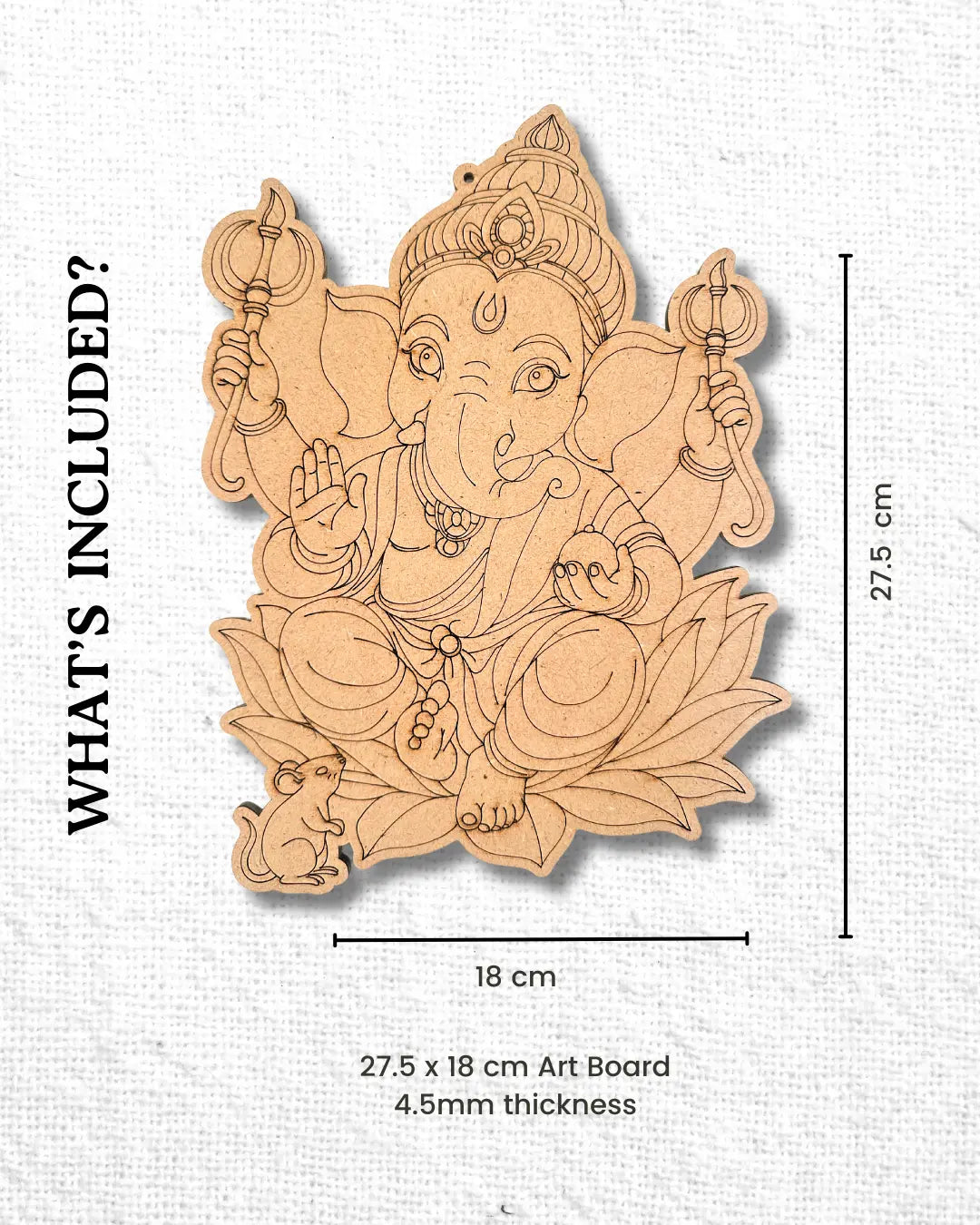 Arttykase Ganesha DIY art board dimensions - A4 pre-marked wooden board with Lord Ganesha design showing size measurements on white background