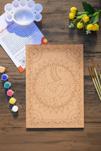 Madhubani good luck fish mandala DIY art kit on wooden surface - pre-drawn A4 board with Indian folk art fish motif, 12 acrylic paints and brushes - Arttykase