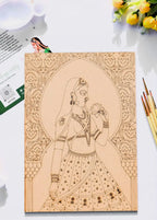 Mughal princess Indian miniature painting DIY art kit - pre-drawn A4 wooden board with ornate royal court figure design, fine brushes and floral arrangement - Arttykase