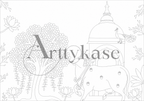 Arttykase Pichwai painting workshop pre-drawn line art board - detailed outline of Kamadhenu cow, peacocks, lotus flowers and temple dome ready to paint, no sketching needed