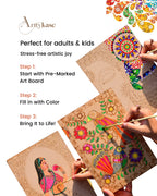 Traditional Indian Folk Art collection - Madhubani, Pichwai and Mughal mandala painting kits with pre-drawn wooden boards and acrylic paints - Arttykase Studio